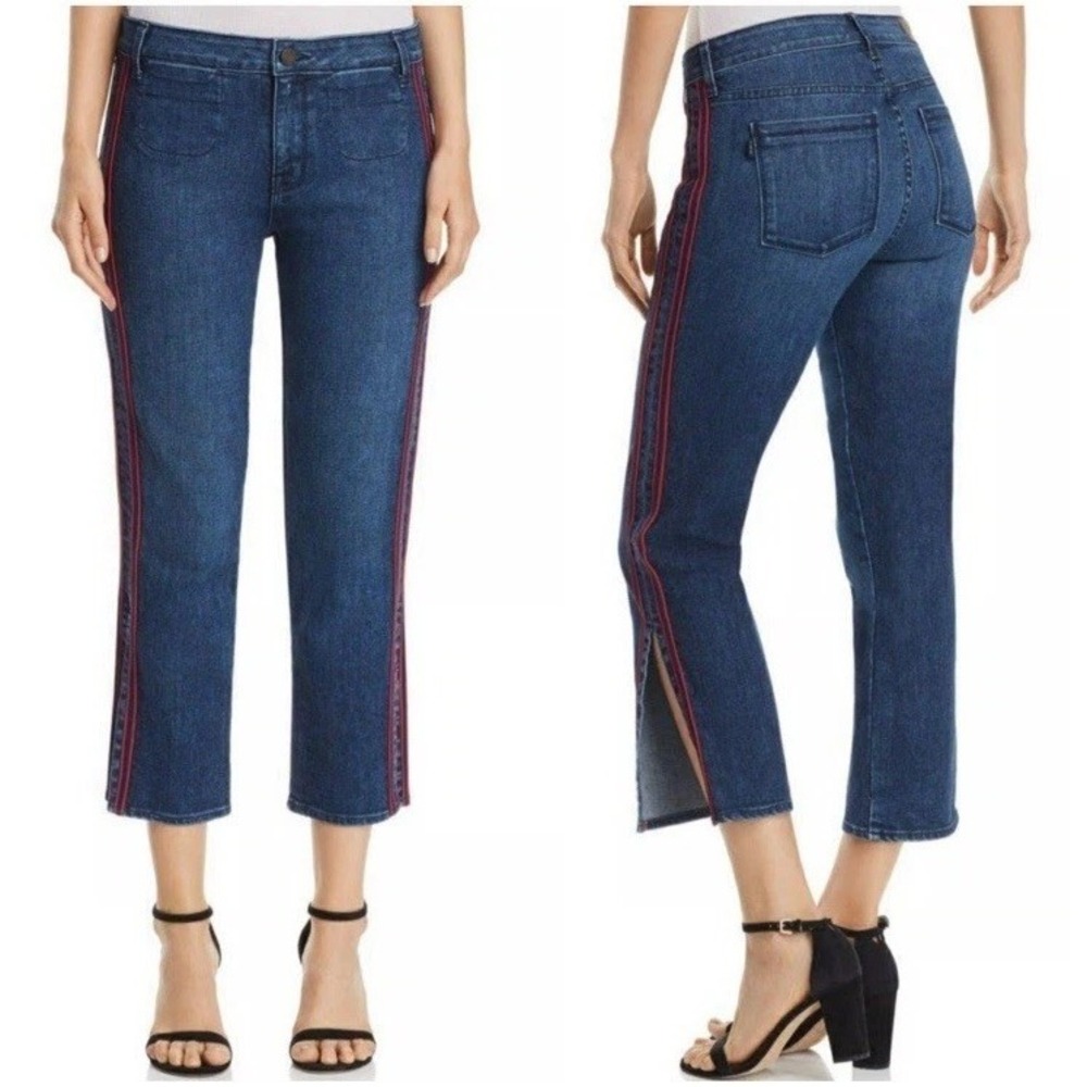 Parker Smith Women's Blue Jeans Sz 27 Stella Straight Red Stripes Cropped  $218‎